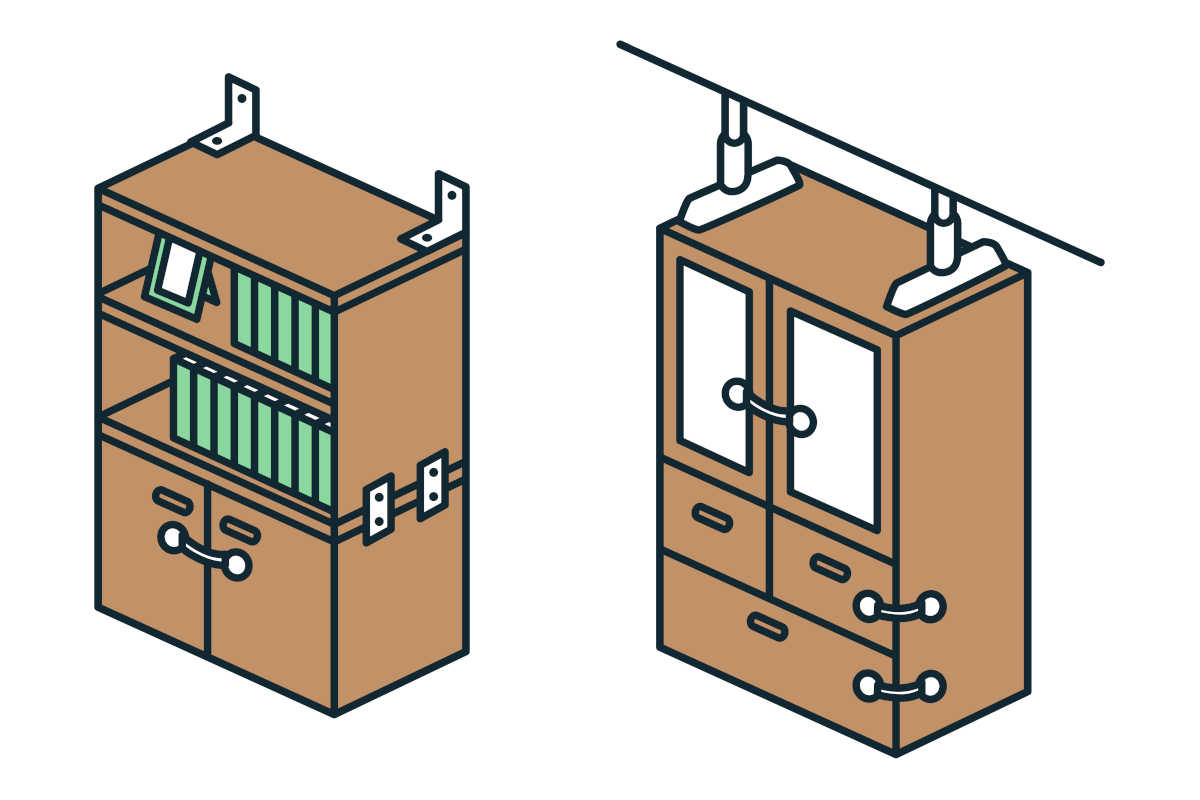 転倒防止策を行っている棚